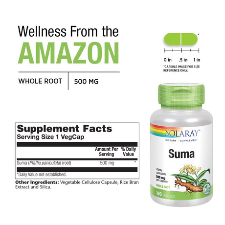 Solaray Suma Root 500Mg | Adaptogenic Herb for Healthy Stress & Immune Function Support | Naturally Plant Sterols | Non-Gmo & Vegan | 100 Vegcaps