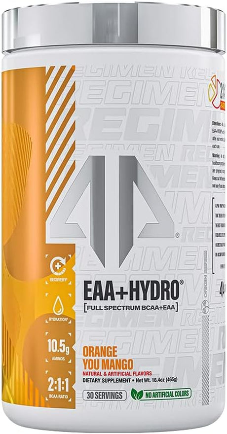 EAA + Hydro by AP Sports Regimen | Vegan Fermented BCAA & EAA Amino Acid Powder for Men & Women | 10.5 Grams Total Aminos | Recovery + Electrolytes Hydration | 30 Serv (Orange You Mango)