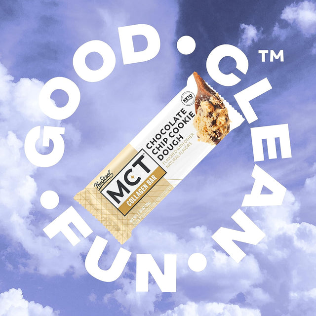 MCT Collagen Bar by Nuskool, Chocolate Chip Cookie Dough (12 Pack) - Delicious & Clean, Keto Friendly Protein Snacks - 3G Net Carbs - Gluten Free, Dairy Free, Soy Free & Non-Gmo