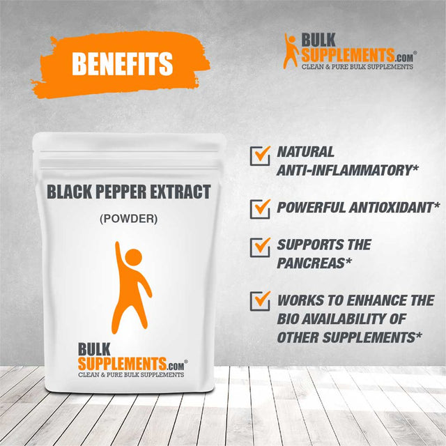 Bulksupplements.Com Black Pepper Extract (95% Piperine) Anti-Inflammatory Supplements Joint and Knee Supplements (250 Grams - 8.8 Oz - 12500 Servings)