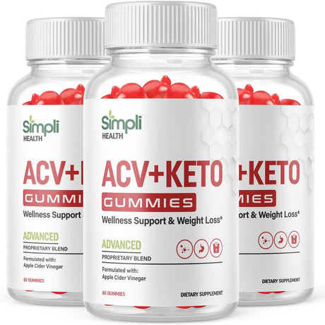 (3 Pack) Simpli Health ACV Keto Gummies - Energy & Focus Boosting Dietary Supplements for Weight Management & Metabolism - Fat Burn - 180 Gummies