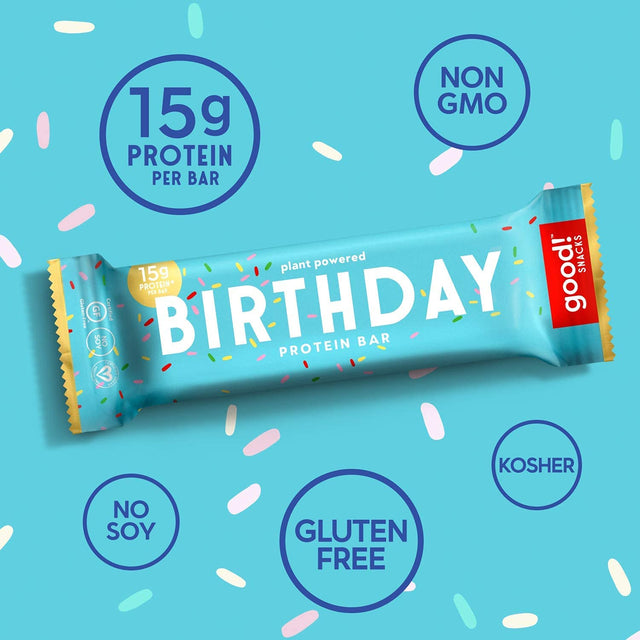 Good! Snacks Vegan Protein Bars Bundle, Blueberry & Birthday Cake (24 Bars) Gluten-Free, Plant Based, Low Sugar, High Protein Meal Replacement, Healthy Snacks for Energy, 15G Protein