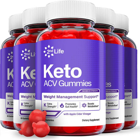 (5 Pack) 2Nd Life Keto ACV Gummies - Supplement for Weight Loss - Energy & Focus Boosting Dietary Supplements for Weight Management & Metabolism - Fat Burn - 300 Gummies