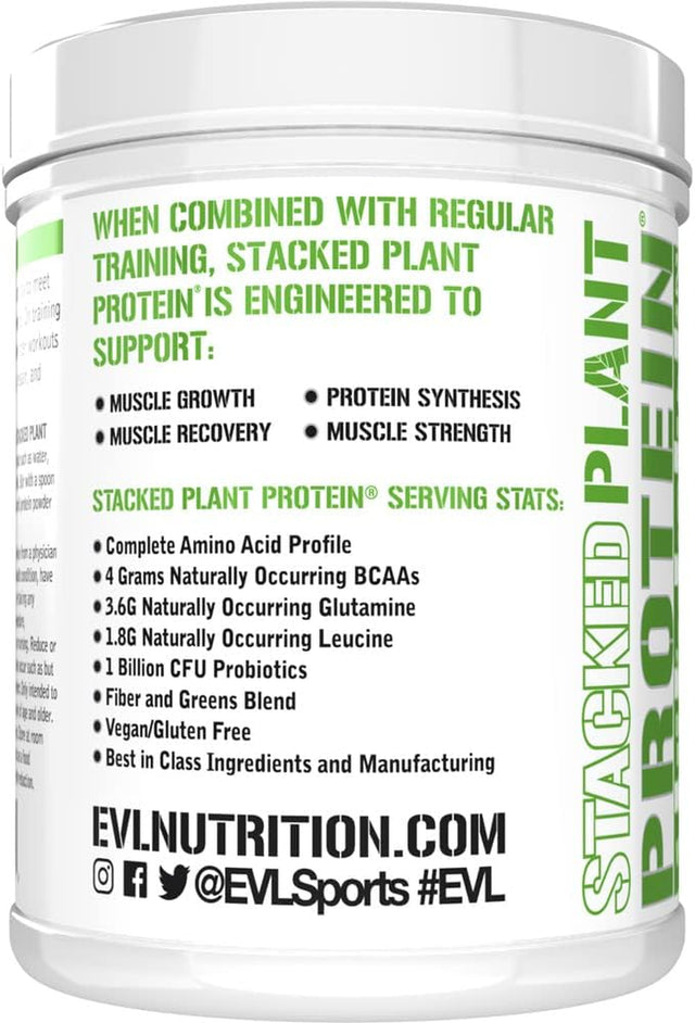 Evlution Nutrition Stacked Plant Protein Powder, Vegan, Non-Gmo, Gluten-Free, Probiotics, Bcaas, Fiber, Complete Plant-Based Protein Complex, 1.5 LB (Natural Vanilla)