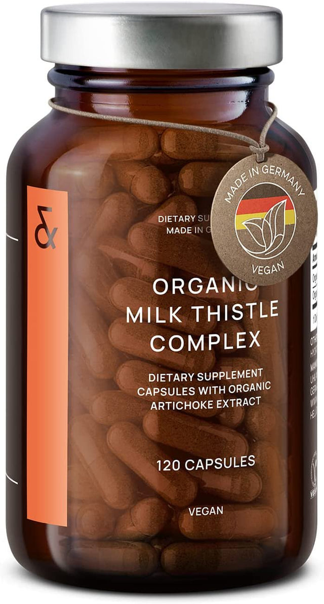 Organic Milk Thistle & Artichoke Extract Complex High Dose - Rich in Silymarin & Bitters - Liver Support + Detox Supplement - 120 Capsules =60 Days Supply - Vegan Certified - Non-Gmo - Made in Germany