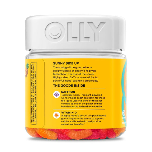 OLLY Hello Happy Gummy Worms, Mood Balance Support Supplement, Vitamin D, Tropical, 60 Ct