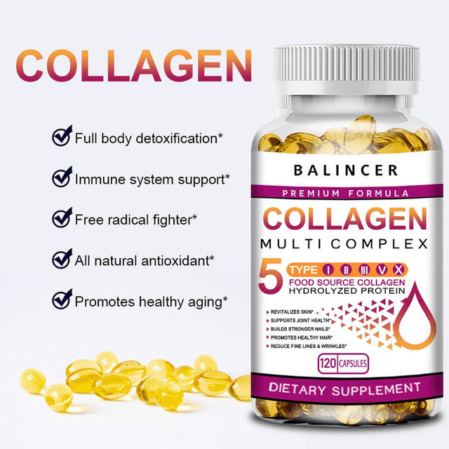 Multi Collagen Pills (Types I-II-III-V-X) Pure Hydrolyzed Collagen Protein Peptides-Collagen Supplements for Women and Men-Anti-Aging Collagen for Skin, Hair Growth Nails Joints-60Capsules