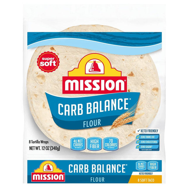 Mission Carb Balance Low Carb High Fiber Soft Taco Flour Tortillas, 8 Count