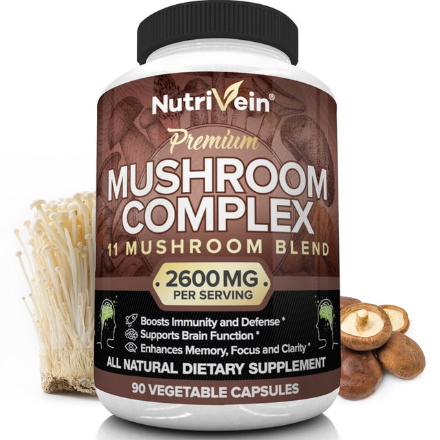 Nutrivein Mushroom Complex Supplement 2600Mg - 90 Capsules - 11 Organic Mushrooms