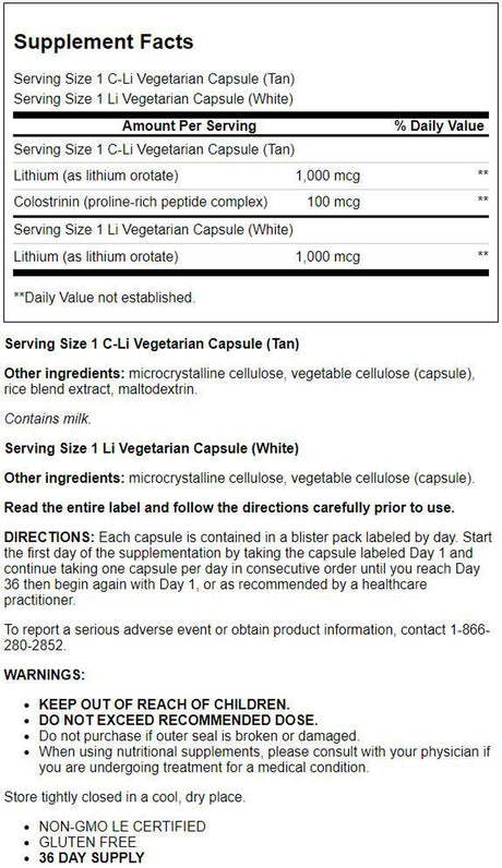 Life Extension Memory Protect - Powerful Dual-Action Cognition & Memory Support - Gluten-Free, Non-Gmo - 12 Colostrinin-Lithium (C-Li) Capsules | 24 Lithium (Li) Capsules