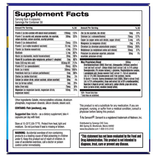 Focus Factor Max Strength - Brain Health Supplement + Multivitamin, Unisex 120Ct