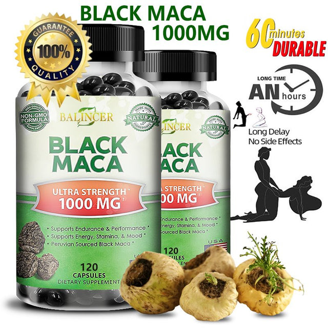 Pure Black Maca Root - Max Strength 1000Mg per Serving - Gelatinized Maca Root Extract Supplement from Peru - Natural Pills to Support Reproductive Health & Energy - Non-Gmo-120Capsules