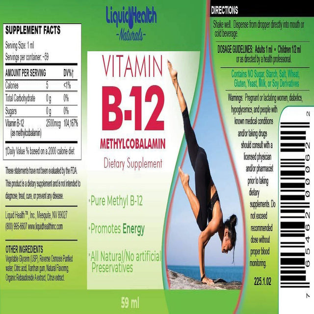 LIQUIDHEALTH Vitamin B12 Liquid Drops Natural Supplement for Energy, 2 Fl Oz