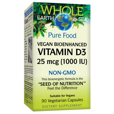 Whole Earth & Sea from Natural Factors, Vitamin D3 1000 IU (25 Mcg), Whole Food Supplement, Vegan, 90 Capsules