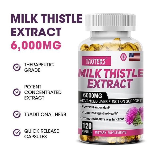 TAOTERS Milk Thistle Extract 6000 Mg Softgels, Advanced Liver Support, with Dandelion and Artichoke...-60Capsules