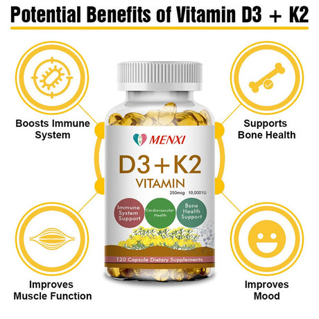 Max Strength Vitamin D3 K2, 2 in 1 Formula, Bone & Heart Health - Immune Support and Calcium Absorption, Gluten Free, 120 Count