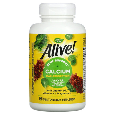 Nature'S Way Alive!, Calcium with Vitamin D3, Vitamin K2, Magnesium, 325 Mg, 180 Tablets