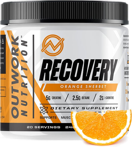 Outwork Nutrition Recovery Supplement - Post Workout Recovery Drink & Muscle Builder for Men and Women, Gym Post Workout Nutrition, Recharge Your Muscles, Backed by Science- Orange Sherbet, 240 Grams