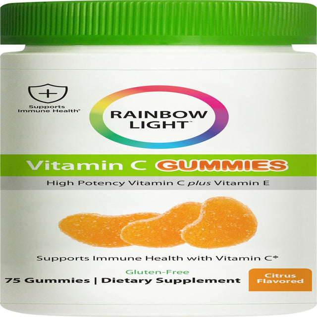 Rainbow Light Vitamins C and E Dietary Supplement Gummies, Citrus, 75 Count