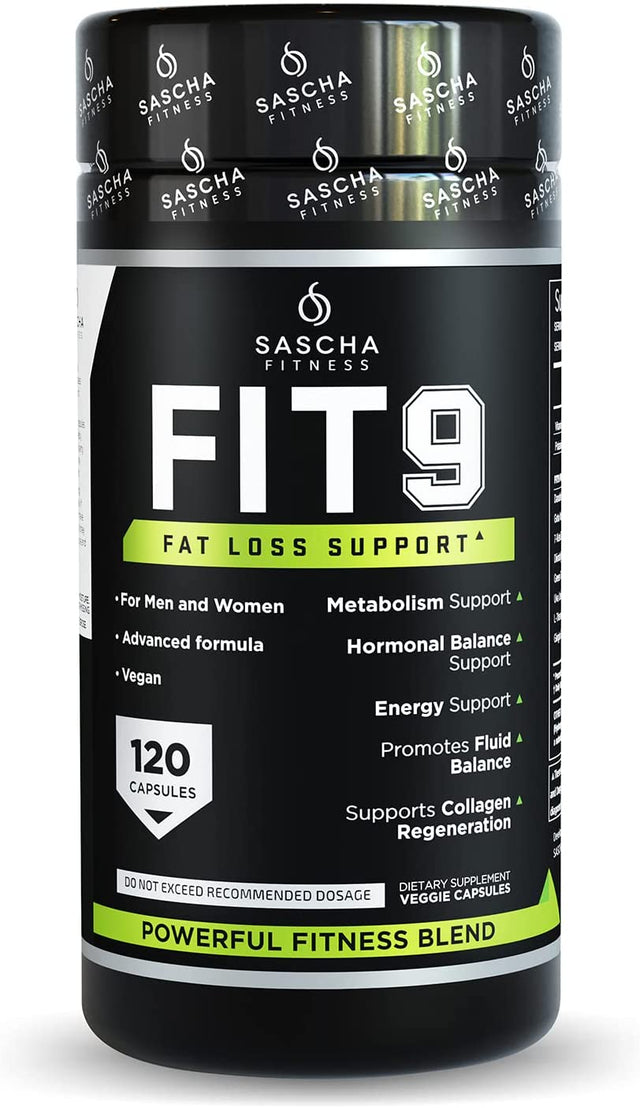 Sascha Fitness Fat Loss Pills | Collagen Support | Fluid Balance | FIT9 Ingredients: 7Keto + Uva Ursi, Gotu Kola, L-Theanine,Gingko Biloba,Dim,Green Tea | Weight Loss Supplements-Vegan-120 Natural Cap