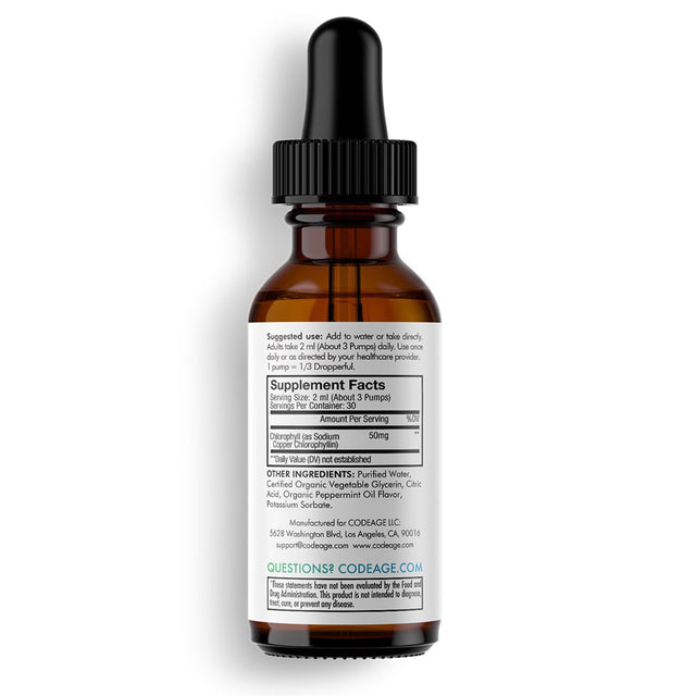 Codeage Codeage Chlorophyll Liquid Drops, Vegan Chlorophyllin Supplement, Organic Peppermint Oil, 60 Ml