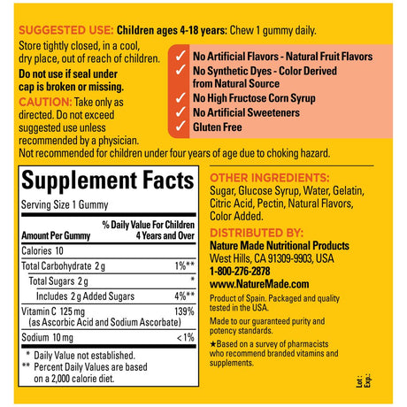 Nature Made Kids First Vitamin C Gummies, Dietary Supplement for Immune Support, 110 Count