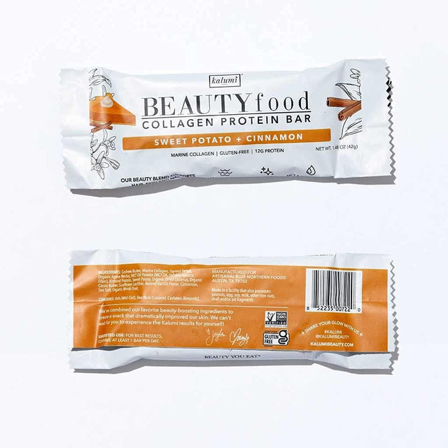 Kalumi Beautyfood Collagen Protein Bars | Sweet Potato Cinnamon, 9-Count Box | 8000Mg Collagen, 12G Premium Protein | Gluten-Free Protein Bars, MCT Brain Boost