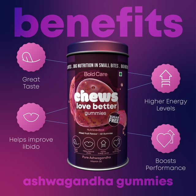 BOLD CARE Ashwagandha Extract Gummies to Lower Stress Levels and Increases Vitality, Energy, 60 Count, Mixed Berry Flavor