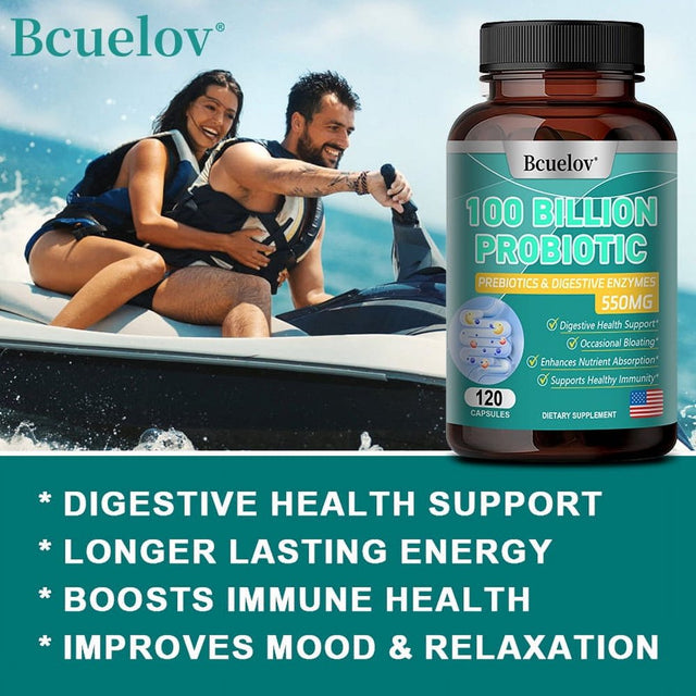 Bcuelov Organic Probiotics 100 Billion, Dr. Formulated Probiotic Capsules for Digestive and Gut Health - Supports Occasional Constipation, Diarrhea, Gas and Bloating