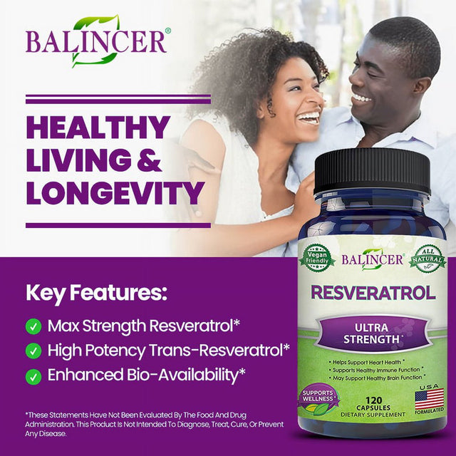 Balincer 100% Natural Resveratrol - Antioxidant Supplement, Trans-Resveratrol Pills for Heart Health and Pure, Trans-Resveratrol and Polyphenols