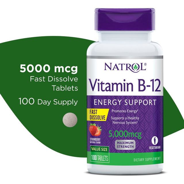 Natrol Vitamin B12 Fast Dissolve Tablets, Dietary Supplement, 5000 Mcg, 100 Count