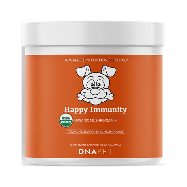 DNA PET Happy Immunity USDA Certified Organic Mushroom Powder for Dogs, Immune Support Mix, 3.5 Oz