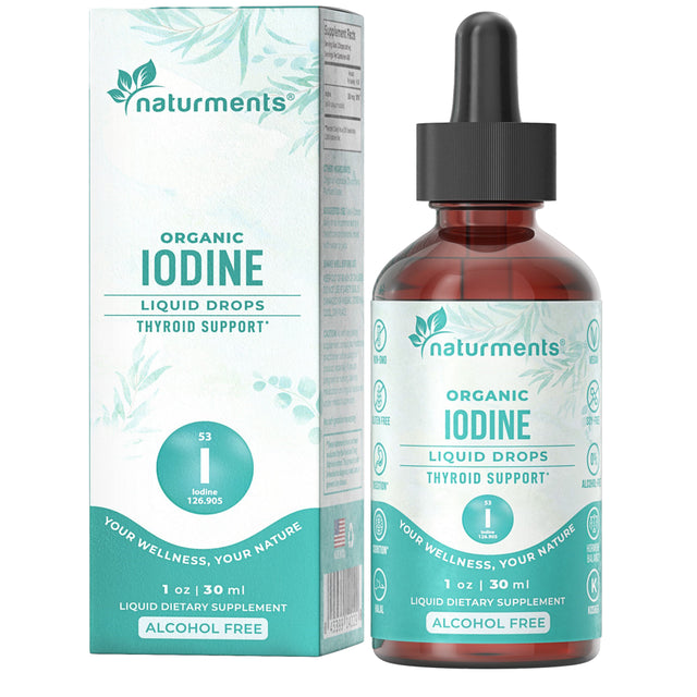 Naturments Iodine Supplement Organic Liquid Drops | Thyroid Support, Hormone Balance, Optimal Weight and Detox Cleanse | Potassium Iodide | Non-Gmo, Vegan, Alcohol-Free (1 Year Supply) 1 Fl Oz- 30Ml