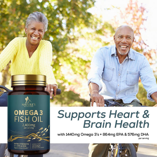 Fish Oil 2400 Mg with Omega 3 EPA & DHA - Triple Strength Omega 3 Supplement - Omega 3 Fish Oil Supports Heart Health, Nature'S Brain & Immune Support - Non-Gmo Fish Oil Supplements - 120 Softgels