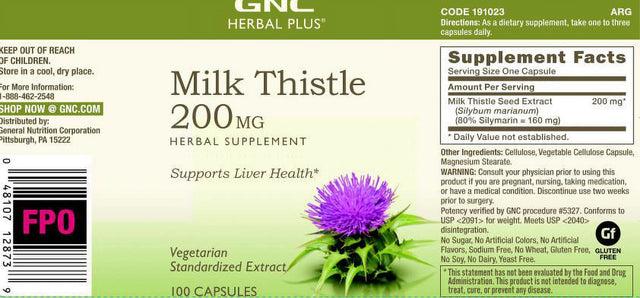 GNC Herbal plus Milk Thistle 200Mg, 100 Vegetarian Capsules, Supports Healthy Liver Function