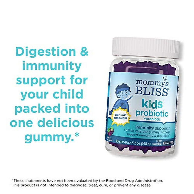 Mommyâ€™S Bliss Kids Probiotic + Prebiotic Gummies, Supports Immunity & Digestive Health, 1 Billion CFU per Gummy, Berry Flavor, Ages 2 Years+, 45 Count