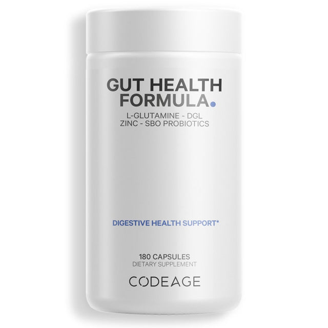 Codeage Gut Health Vegan Formula, L Glutamine, Zinc, Mushrooms, Licorice, Probiotics & Prebiotics, 180 Ct