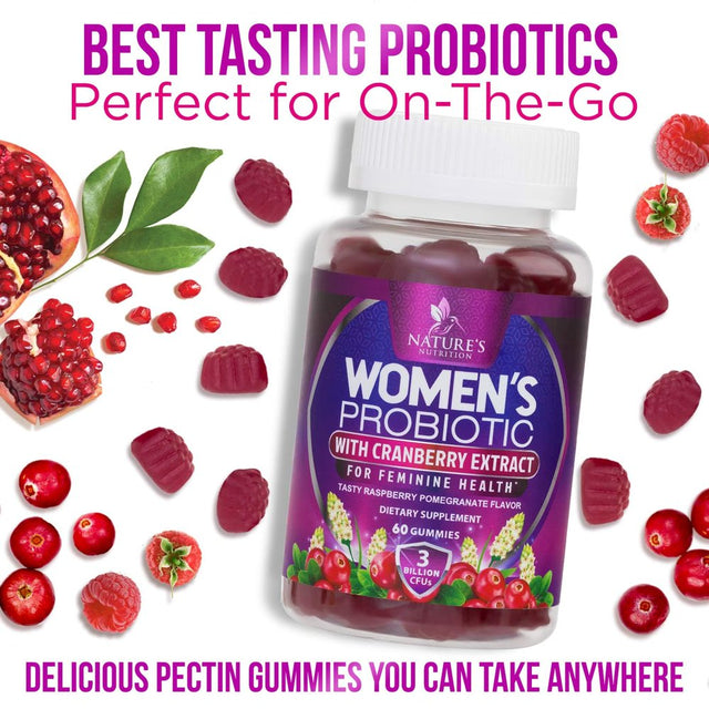 Probiotics for Women Gummy with Cranberry, 3 Billion CFU Guaranteed with 6 Diverse Strains, Womens Probiotic Gummies for Digestive, Vaginal Ph, Urinary & Immune Health Support, Non-Gmo - 60 Gummies