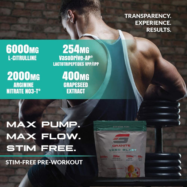 Granite® Vaso Blast Advanced 'Stim-Free' Pre-Workout (Cherry Lime) | Supports Vasodialation, NO Conversion, & ACE Inhibition for Max Pump with Grapeseed Extract, Arginine Nitrite, & Vasodrive-Ap®