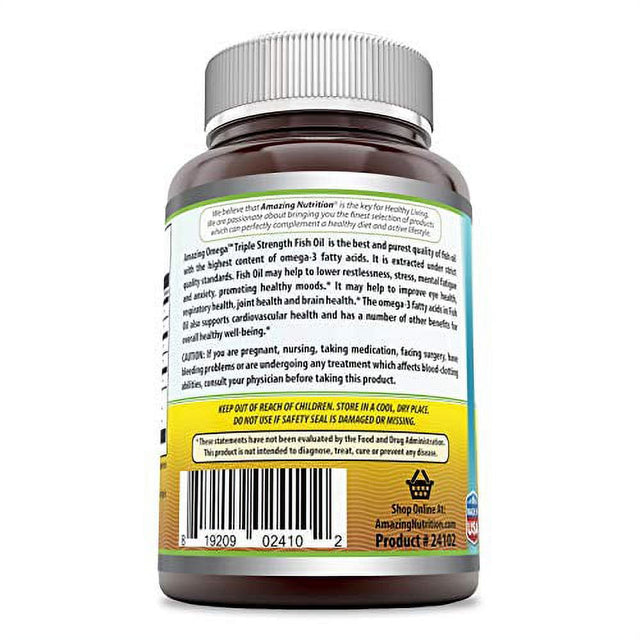 Amazing Omega Triple Strength Fish Oil - 1,360 Mg,120 Softgels(Non-Gmo,Gluten Free)-Supports Heart,Joint & Brain Health-Superior Bioavailability & Molecular Distillation for Highest Purity