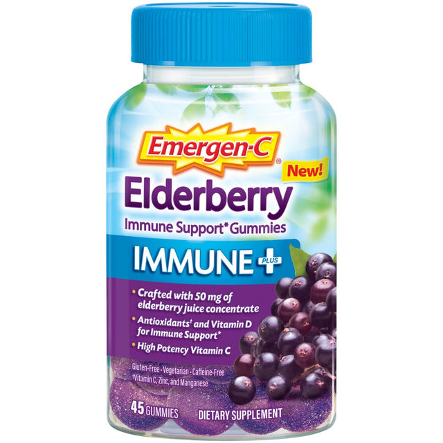 Emergen-C Immune plus Multivitamin Gummies, Dietary Supplement, Elderberry, 45 Ct