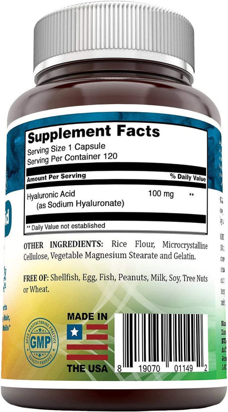 Nutri Essentials Hyaluronic Acid Dietary Supplement - 100 Mg 120 Capsules (Non-Gmo) - the Best Supplements for Joint Health, Skin Care & More*