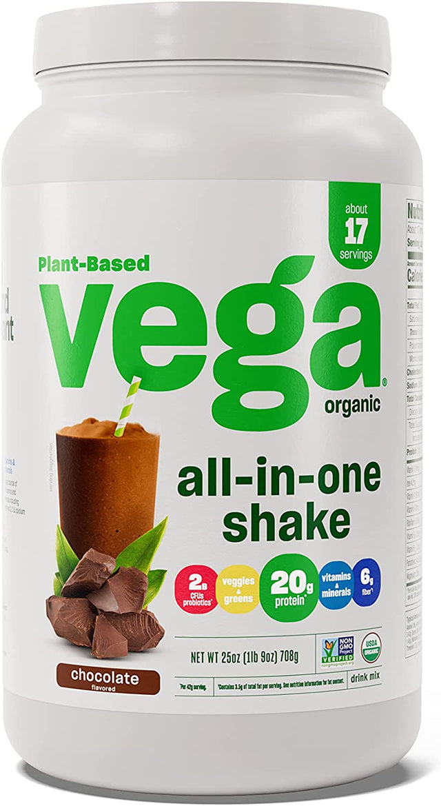 Vega Organic All-In-One Vegan Protein Powder, Chocolate - Superfood Ingredients, Vitamins for Immunity Support, Keto Friendly, Pea Protein for Women & Men, 1.6 Lbs (Packaging May Vary)