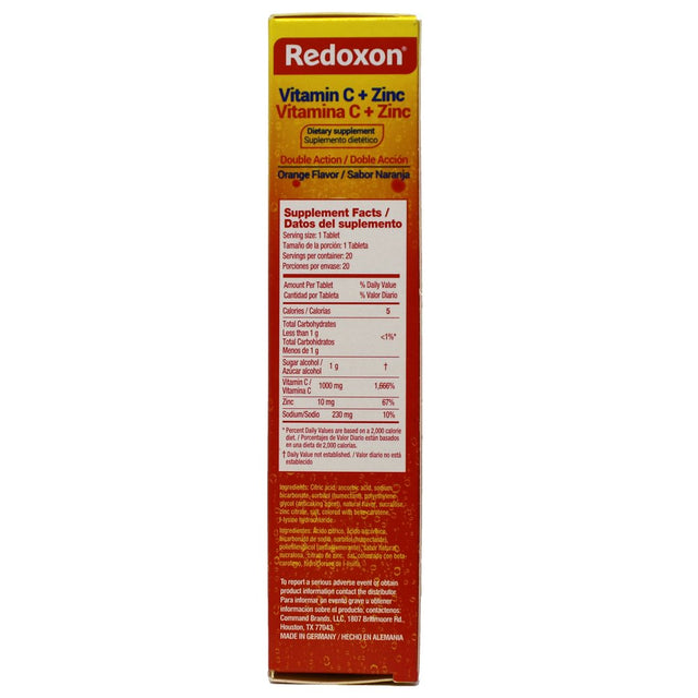 Redoxon Vitamin C & Zinc Effervescent Tablets to Help Strengthen Immune System, Unisex, 20 Count