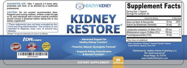 Healthy Kidney Kidney Restore: Kidney Detox Supplement plus Vitamins, for Normal Nutrition, Function & Health, 3 Pack