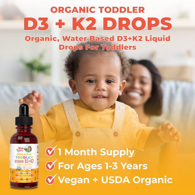 Maryruth Organics | Vitamin D3+K2 Liquid Drops | Unflavored | Non-Gmo, Vegan, Plant-Based | 1 Fl Oz | Unisex | Overall Wellness |