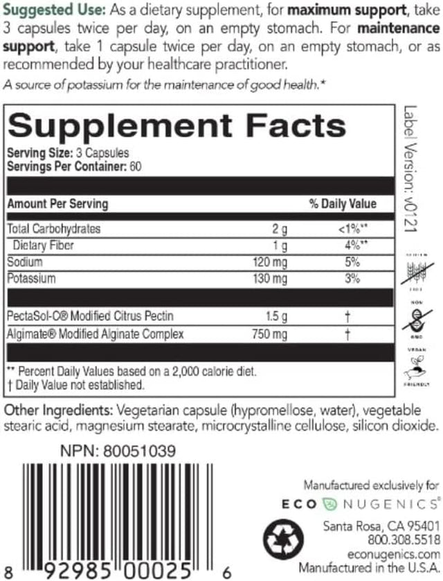 Econugenics Pectaclear Healthy Detoxification Supplement with Modified Citrus Pectin and Alginate - Provides Safe and Natural Support against Environmental Toxins and Pollutants (60 Capsules)