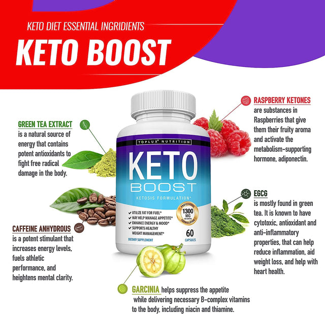 Keto Boost Diet Pills Ketosis Supplement - Natural Exogenous Keto Formula Support Energy & Focus, Advanced Ketones for Ketogenic Diet, for Men Women