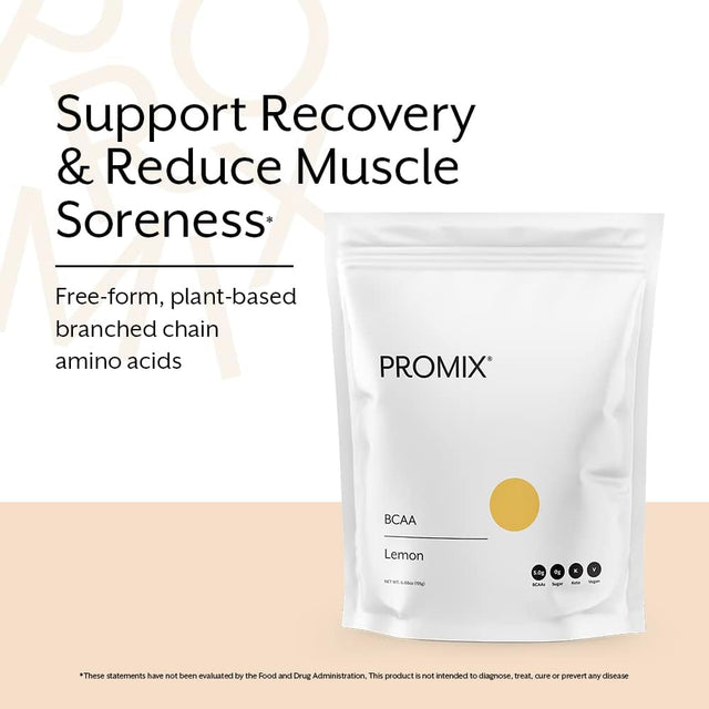 Promix BCAA Pre-Workout Energy Powder, Lemon - Plant-Based Branched Chain Amino Acids Supports Lean Muscle Growth, Recovery, Endurance & Reduces Soreness - Zero Fat, Sugar & Carbs