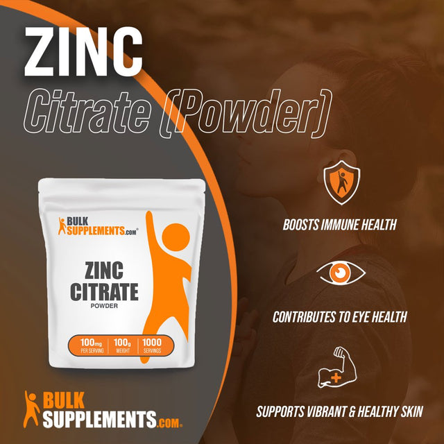 Bulksupplements.Com Zinc Citrate Powder - Zinc Mineral Supplements - Pure Zinc - Mineral Zinc Supplement (100 Grams - 3.5 Oz)